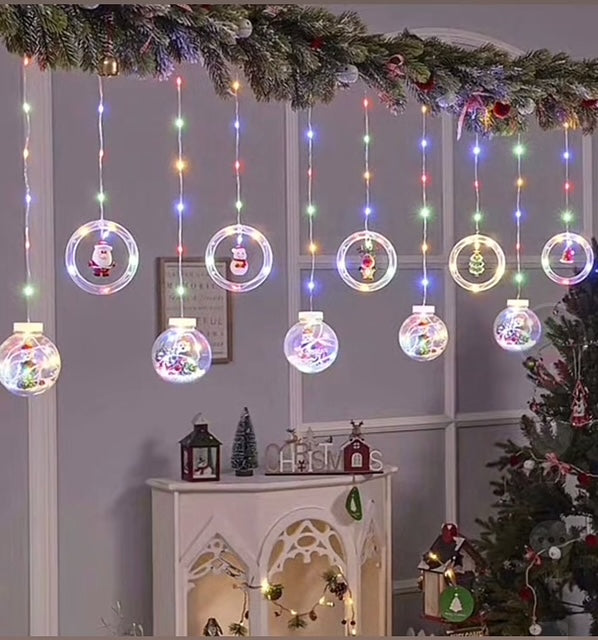 COMBO NAVIDEÑO: Cortina de bolas y Aros + Cortina de lluvia de luz led y te obsequiamos bombillo navideño.